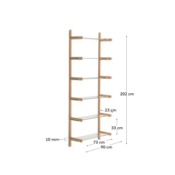 Sitra scaffalatura modulare 6 ripiani in vetro e rovere massiccio 90 cm FSC Mix Credit - dimensioni