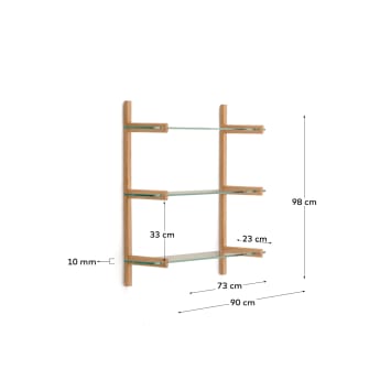 Sitra modulair wandrek 3 glazen planken en FSC Mix Credit massief eikenhout 90 cm - maten