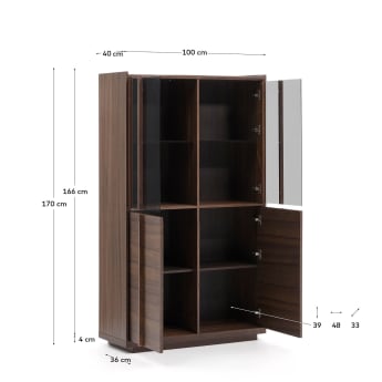 Onix display cabinet solid walnut and walnut veneer dark finish 101 x 170 cm FSC Mix Credit - sizes