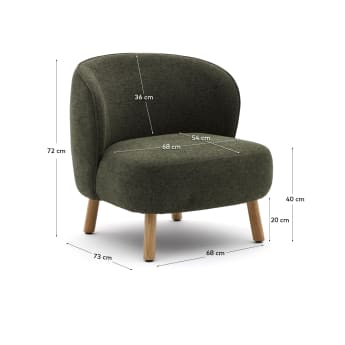 Ulit armchair in green chenille with solid beech wood legs in a natural finish - μεγέθη