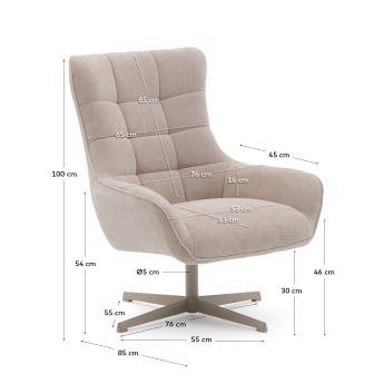 Jaspe beige swivel armchair with grey-finished metal, FSC 100% - sizes