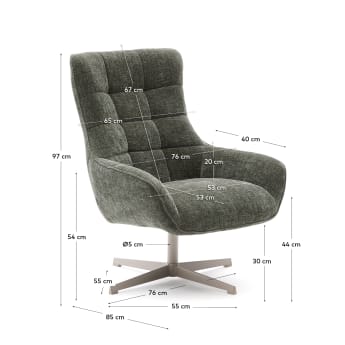 Teryl green chenille armchair with grey-finished metal, FSC 100% - sizes