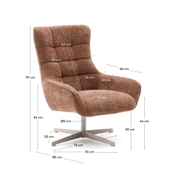 Teryl light brown chenille armchair with grey-finished metal, FSC 100% - sizes