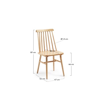 Chaise Tressia DM et bois d'hévéa laqué naturel - dimensions