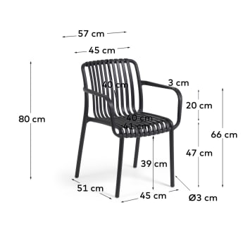 Chaise de jardin Isabellini noire - dimensions