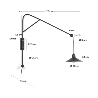 Eleazar Wandlampe aus Metall mit schwarz lackierter Oberfläche - Größen