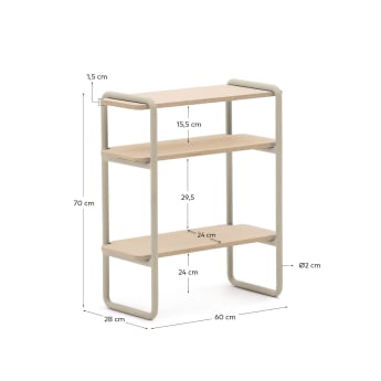 Tinn ash veneer shelf with a beige metal structure, 70 x 60 cm - sizes