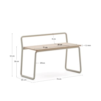 Tinn bank in essenfineer en beige metalen frame 75 cm - maten