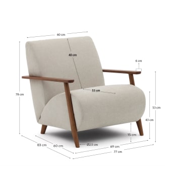 Fauteuil Meghan en chenille perle et bois de frêne finition noyer - dimensions