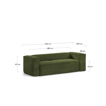 Blok 3 seater sofa in green wide seam corduroy, 240 cm - sizes