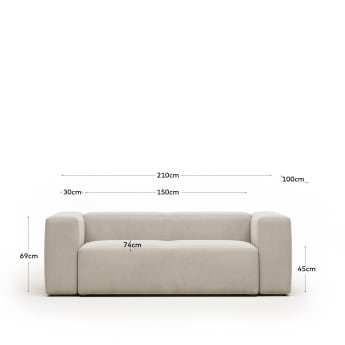 Blok 2 seater sofa in beige, 210 cm - sizes