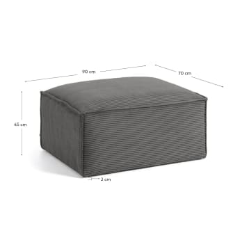 Blok footrest in grey wide seam corduroy, 90 x 70 cm - sizes