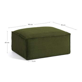 Blok footrest in green wide seam corduroy, 90 x 70 cm - sizes