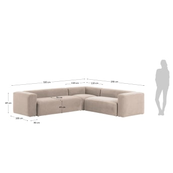 Blok 5 seater corner sofa in beige, 320 x 290 cm / 290 x 320 cm - sizes