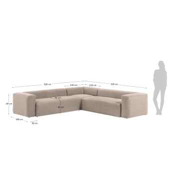 6-zits hoekbank Blok beige 320 x 320 cm - maten