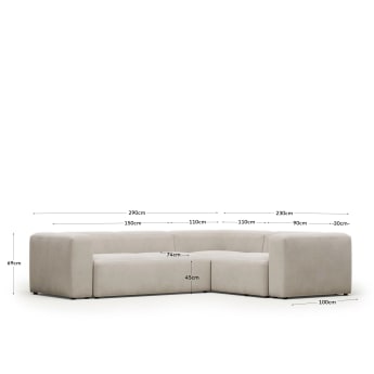 Blok 3 seater corner sofa in beige, 290 x 230 cm / 230 cm 290 cm - sizes