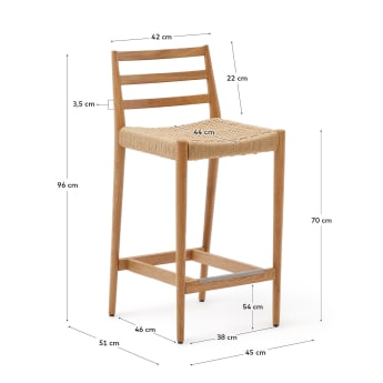 Analy stool with a backrest in solid oak wood in a natural finish, and rope cord seat, 70 cm FSC 100% - sizes