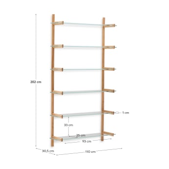 Sitra modulair wandrek 6 glazen planken en FSC Mix Credit massief eikenhout 110 cm - maten