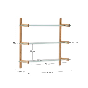 Estantería modular Sitra 3 baldas de cristal y madera maciza roble 110 cm FSC Mix Credit - tamaños