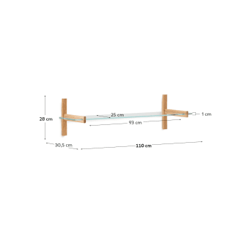 Sitra modulair wandrek 1 glazen plank en FSC Mix Credit massief eikenhout 110 cm - maten