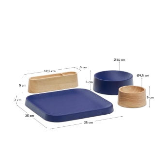 Bletz set of serving dishes for snacks made of acacia wood in a natural, blue finish FSC 100% - sizes