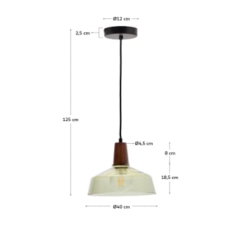 Silex green glass and walnut ceiling lamp, Ø 40 cm - sizes