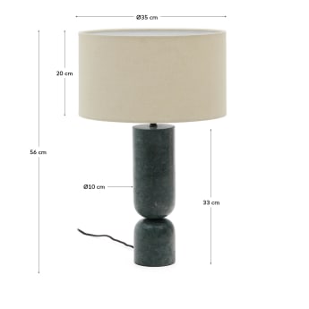 Vex table lamp in green marble with a grey linen shade - sizes