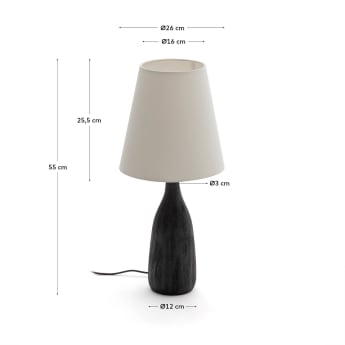 Luvia table lamp with a wooden base in a black painted finish - sizes