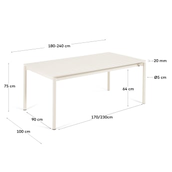 Zaltana extendable outdoor table made of aluminium in a light grey finish, 180 (240) x 100 cm - sizes