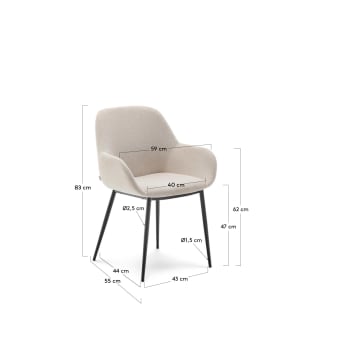 Konna chair in beige and steel legs in a painted black finish - sizes