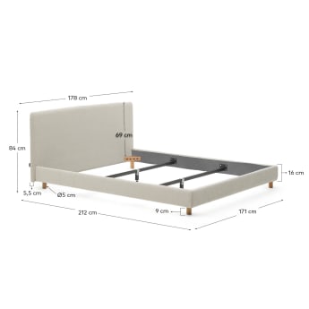 Pearl chenille Valma bed with removable cover for a 160 x 200 cm mattress - sizes