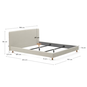 Pearl chenille Valma bed with removable cover for a 180 x 200 cm mattress - sizes