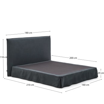 Lit déhoussable Jaira en lin et coton gris anthracite pour matelas de 160 x 200 cm. - dimensions