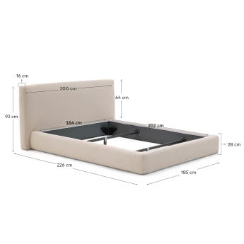 Beige Blok bed with removable covers for 160 x 200 cm mattress - sizes