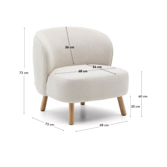 Fauteuil Ulit in beige chenille met massief beukenhouten poten natuurlijke afwerking. - maten