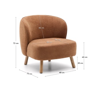 Ulit armchair in terracotta chenille with solid beech wood legs in a natural finish - μεγέθη