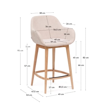 Konna stool in beige and solid ash wood legs in a light finish, 65 cm - sizes