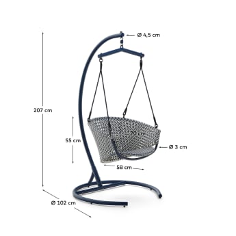 Saliga blue hanging armchair with base in aluminium and synthetic rattan - sizes