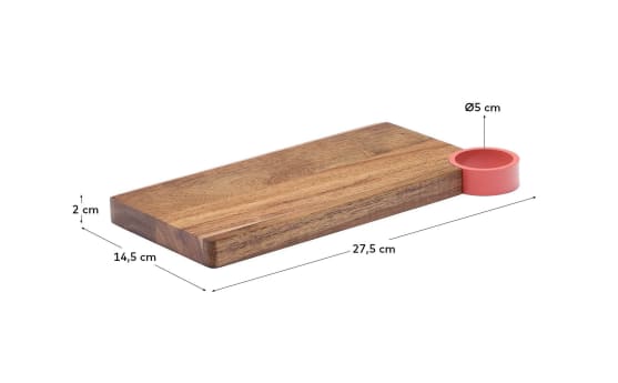 Zairin serving board in FSC 100% acacia wood and pink metal - sizes