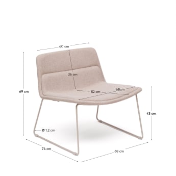 Zahara beige armchair and steel in a beige finish, 100% FSC - sizes