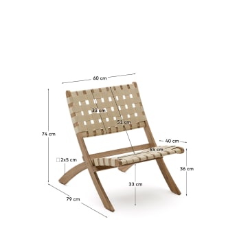 Butaca plegable Chabeli fusta massissa d'acàcia i corda crema FSC 100% - mides