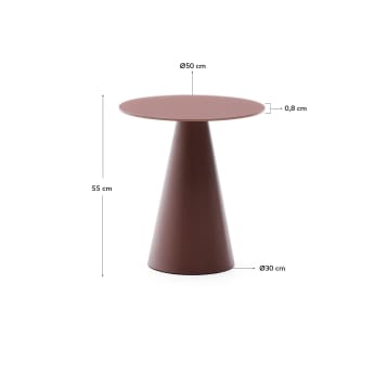 Wilshire side table with frosted tempered glass and matt terracotta painted steel finish Ø50cm - sizes