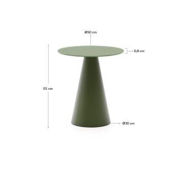 Wilshire side table with frosted tempered glass and matt green painted steel finish Ø50cm - sizes