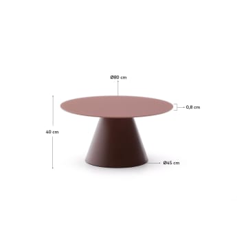 Wilshire coffee table with frosted tempered glass and matt terracotta painted steel finish Ø80cm - sizes