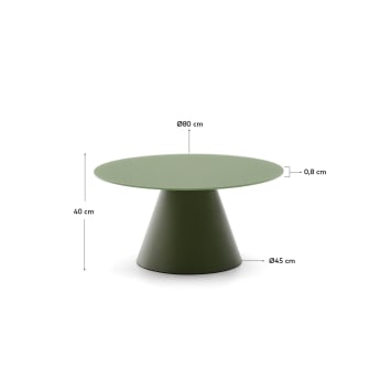 Wilshire coffee table with frosted tempered glass and matt green painted steel finish Ø80cm - sizes