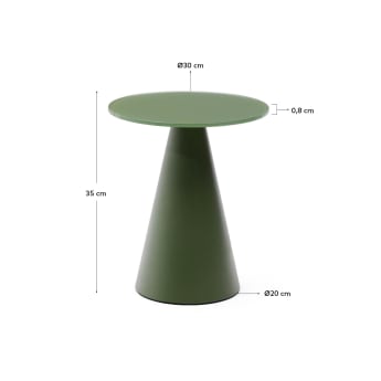 Wilshire side table with frosted tempered glass and matt green painted steel finish Ø30cm - sizes