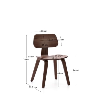 Gena chair in walnut veneer and rubberwood - sizes