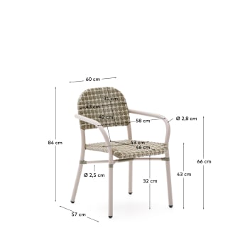 Tuccia beige and green stackable chair in aluminium and synthetic rattan - sizes