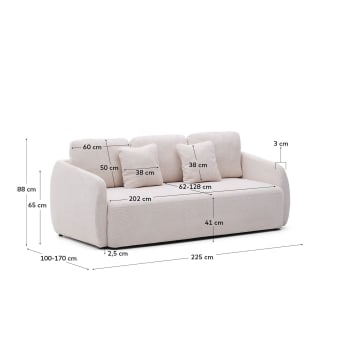 Laira 3-seater chenille sofa bed, ecru, 225 cm, 100% FSC - sizes