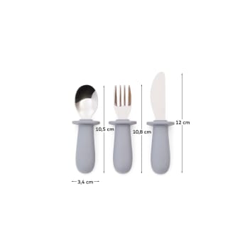 Lili knife, fork and spoon set in blue silicone - sizes